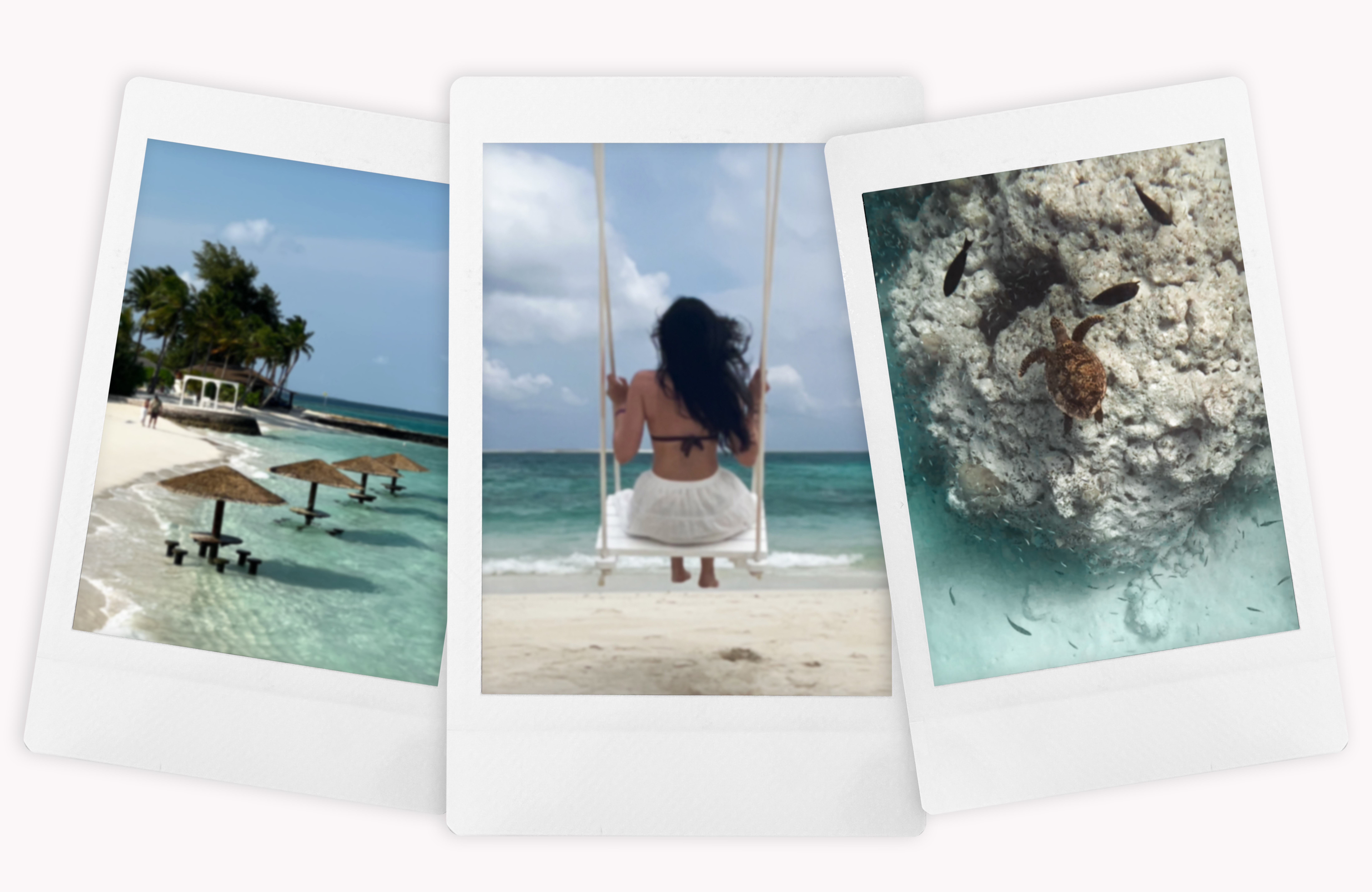 Marleen sitting on a swing at the beach in Maldives